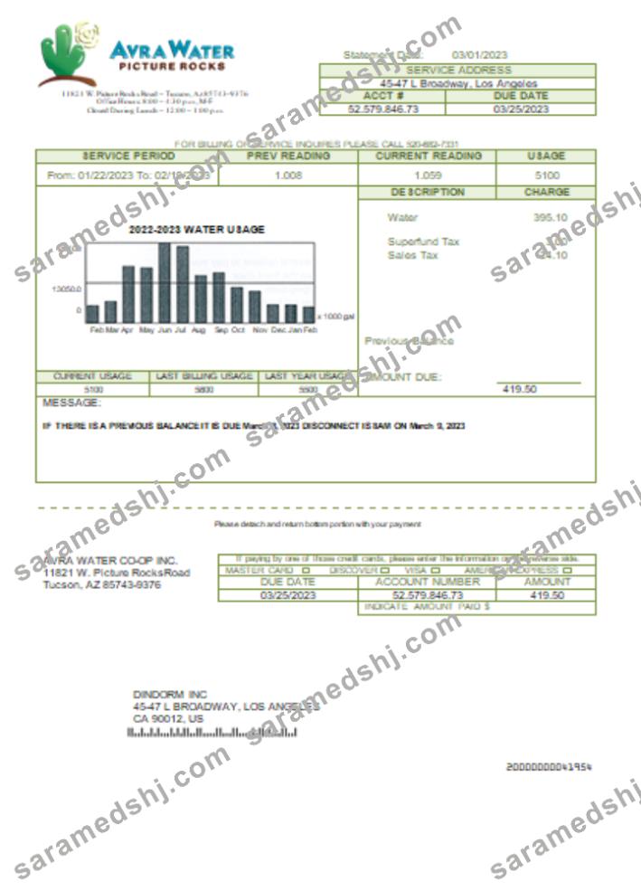 Avra Water Co-Op utility business bill, SCR